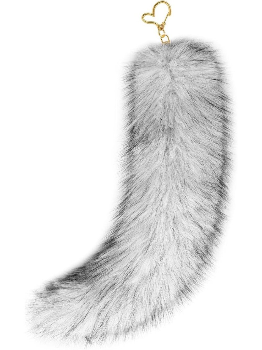 Gray Faux Fur Cat Tail Keychain Fluffy Fox Therian Halloween Cosplay Bag Charm